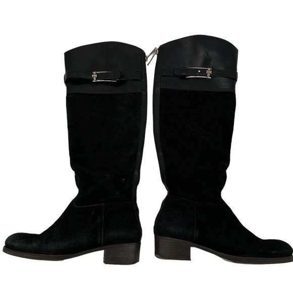 Tory Burch Womens Suede Leather Tall Riding Boot Round Toe Zipper Black Size 6 - Picture 2 of 16